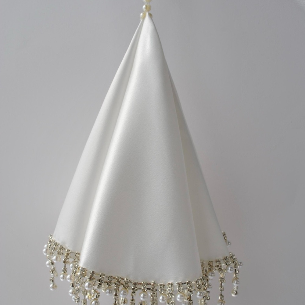 Elegant White Satin Handkerchief with Pearl Trim